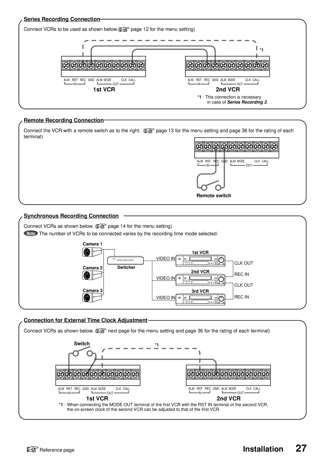 American Dynamics ADV096HD Series Recording Connection, Remote Recording Connection, Synchronous Recording Connection 