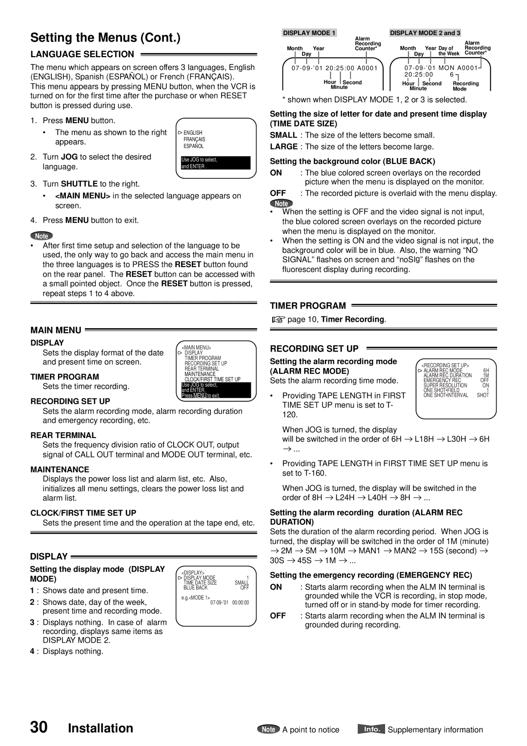 American Dynamics ADV096HD operation manual Setting the Menus 