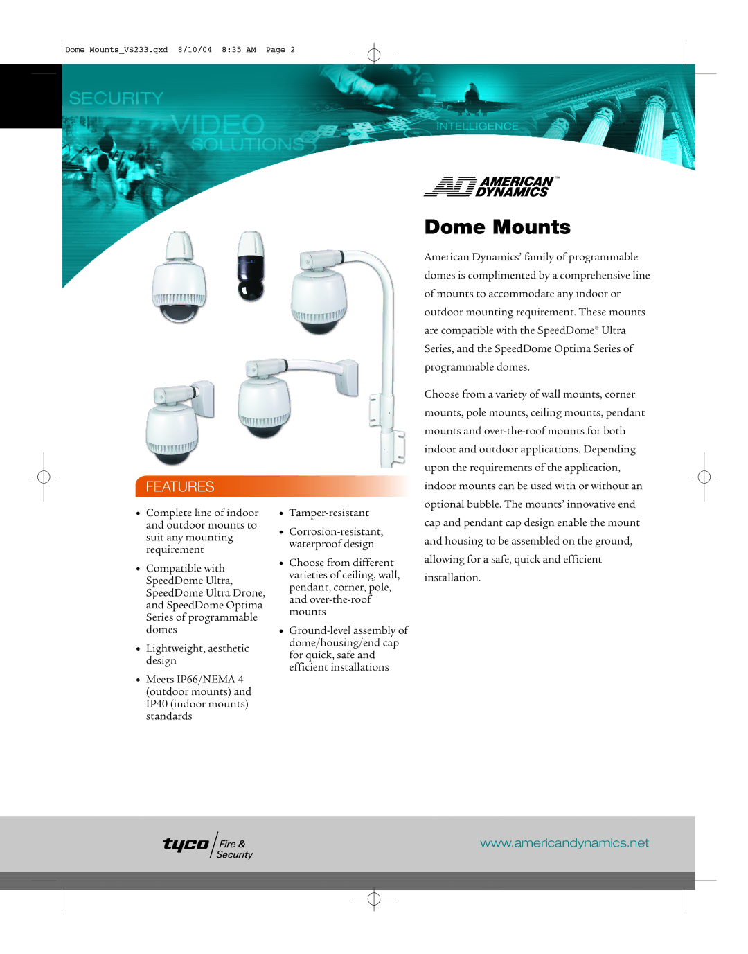 American Dynamics Dome Mounts manual 