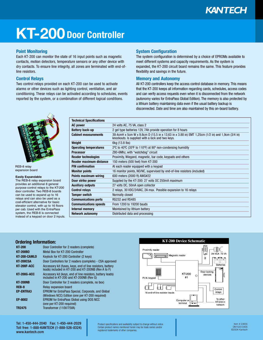 American Dynamics KT-200 manual Point Monitoring, System Configuration, Control Relays, Memory and Autonomy 