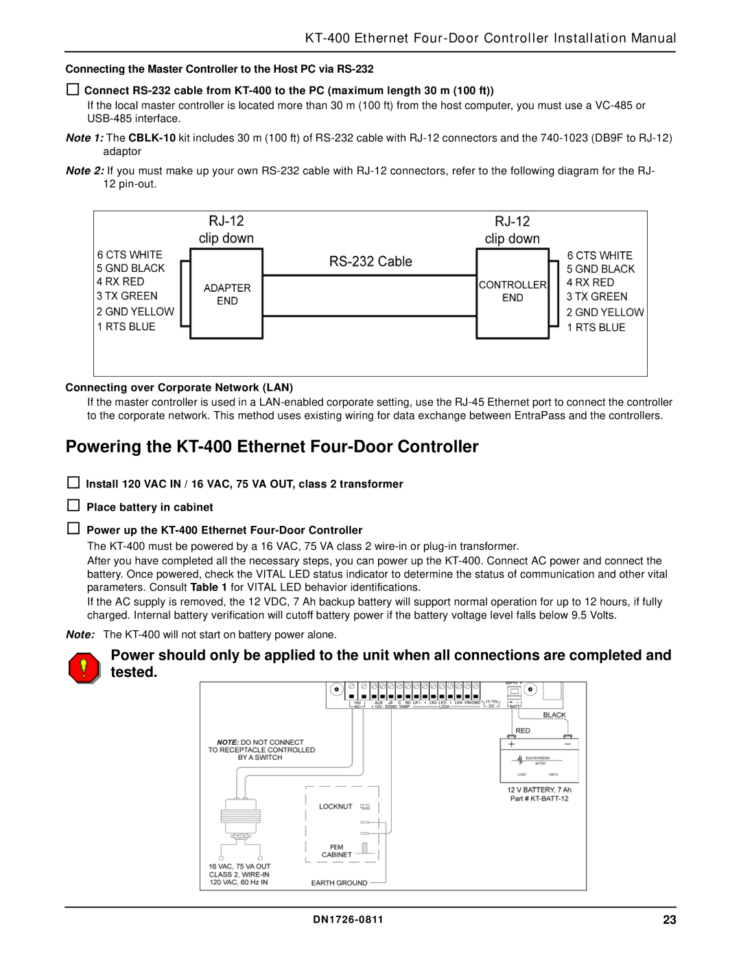 American Dynamics Powering the KT-400 Ethernet Four-Door Controller, Connecting over Corporate Network LAN 