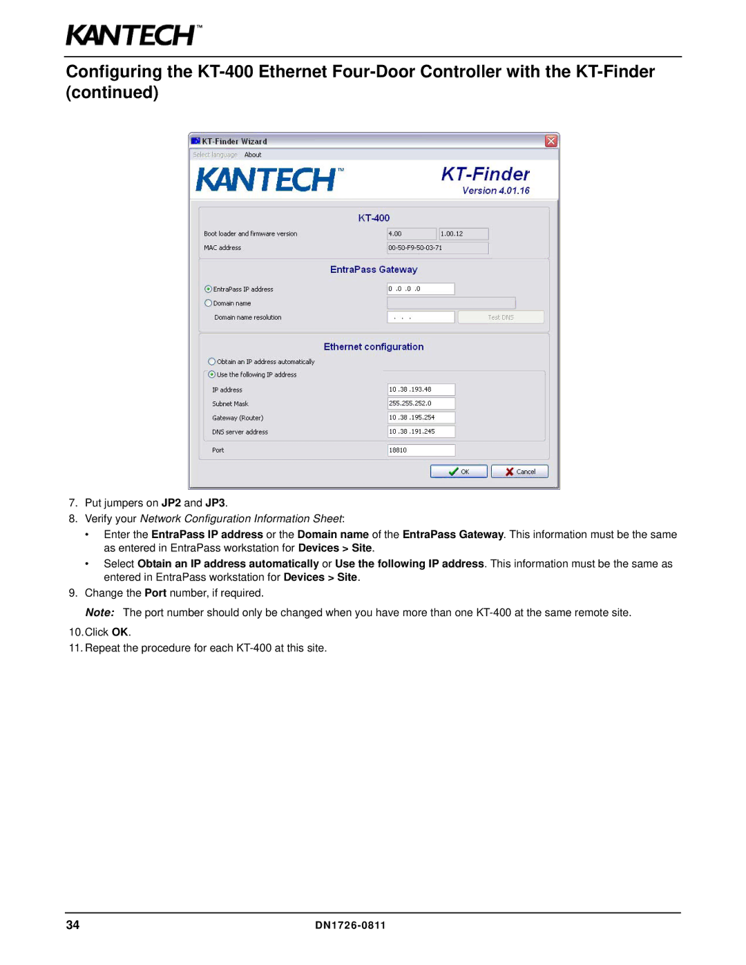 American Dynamics KT-400 installation manual Verify your Network Configuration Information Sheet 