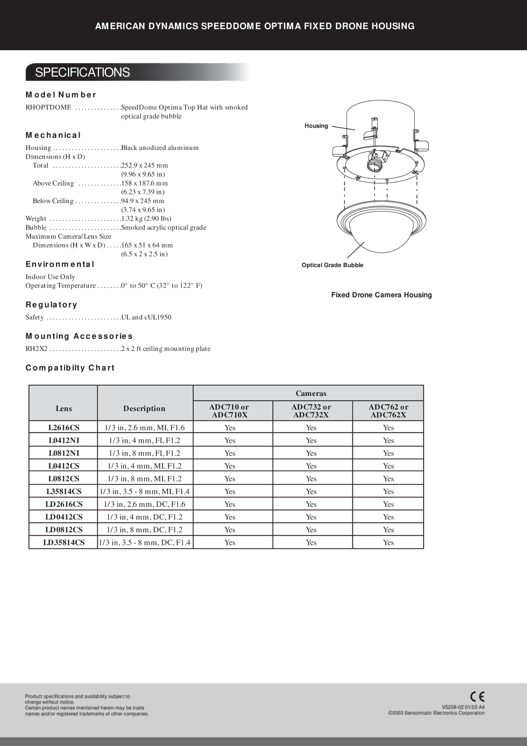 American Dynamics Optima manual Specifications 