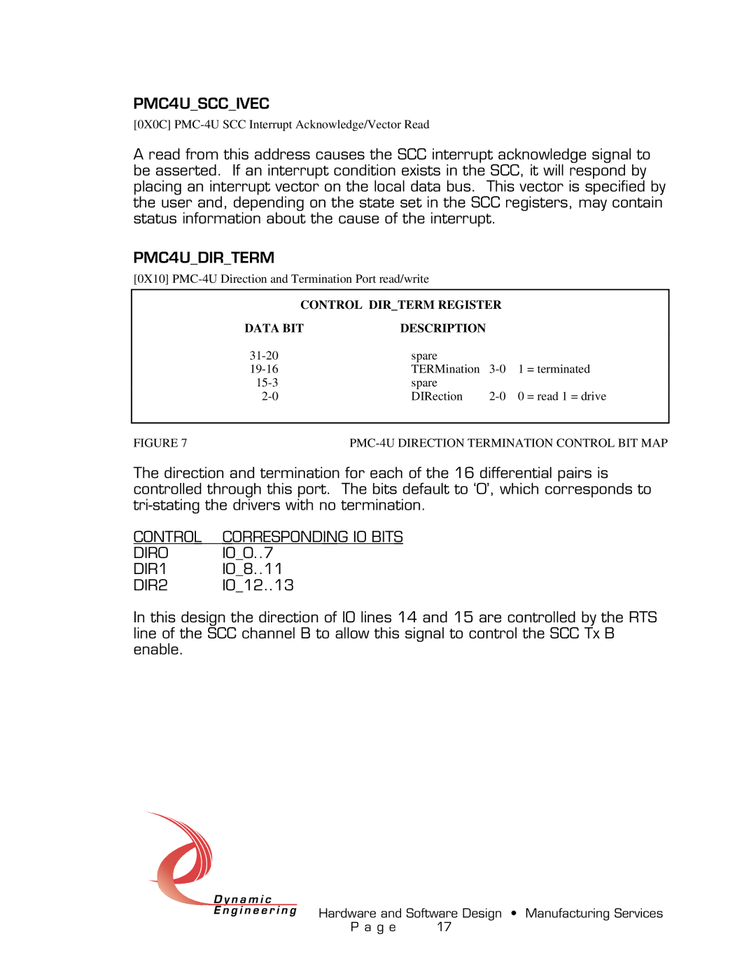 American Dynamics PMC-4U-CACI user manual PMC4USCCIVEC, PMC4UDIRTERM, Control, DIR0, DIR1, DIR2 