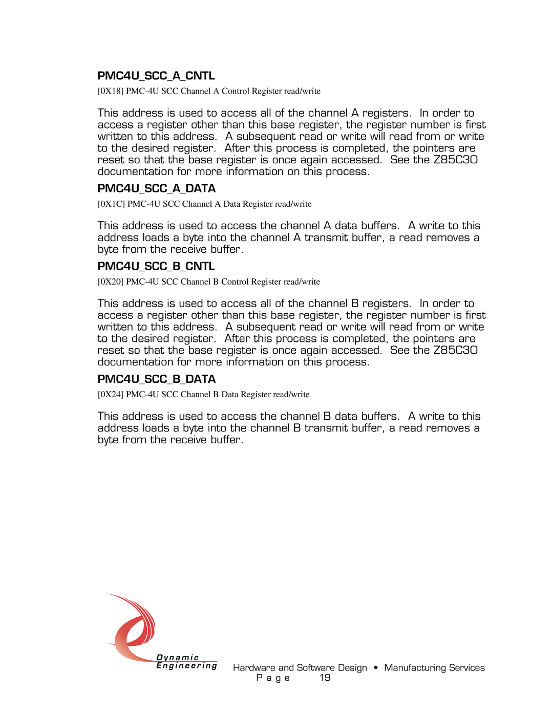 American Dynamics PMC-4U-CACI user manual PMC4USCCACNTL, PMC4USCCADATA, PMC4USCCBCNTL, PMC4USCCBDATA 