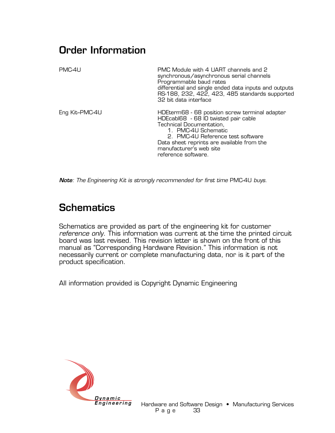 American Dynamics PMC-4U-CACI user manual Order Information, Schematics 