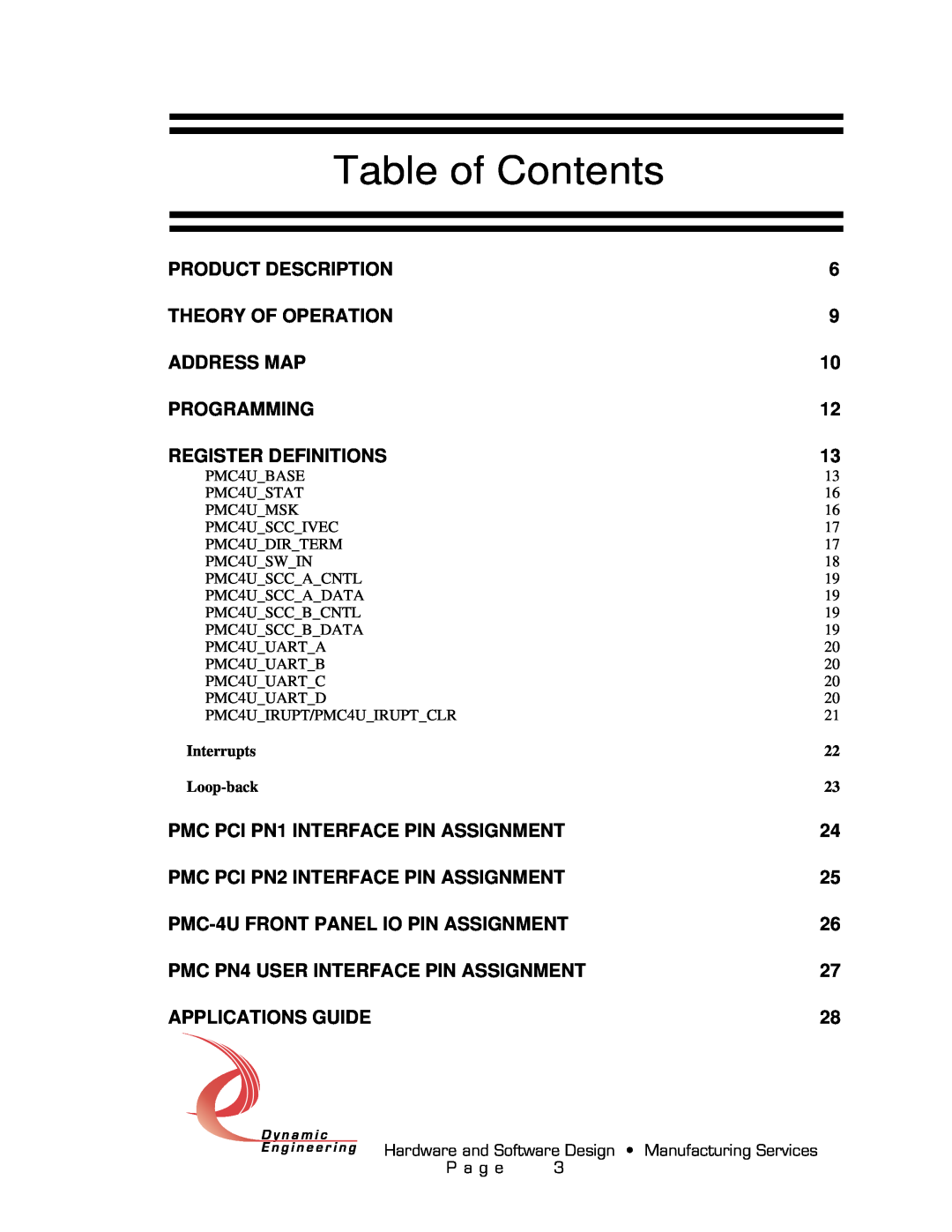 American Dynamics PMC-4U-CACI user manual Table of Contents 