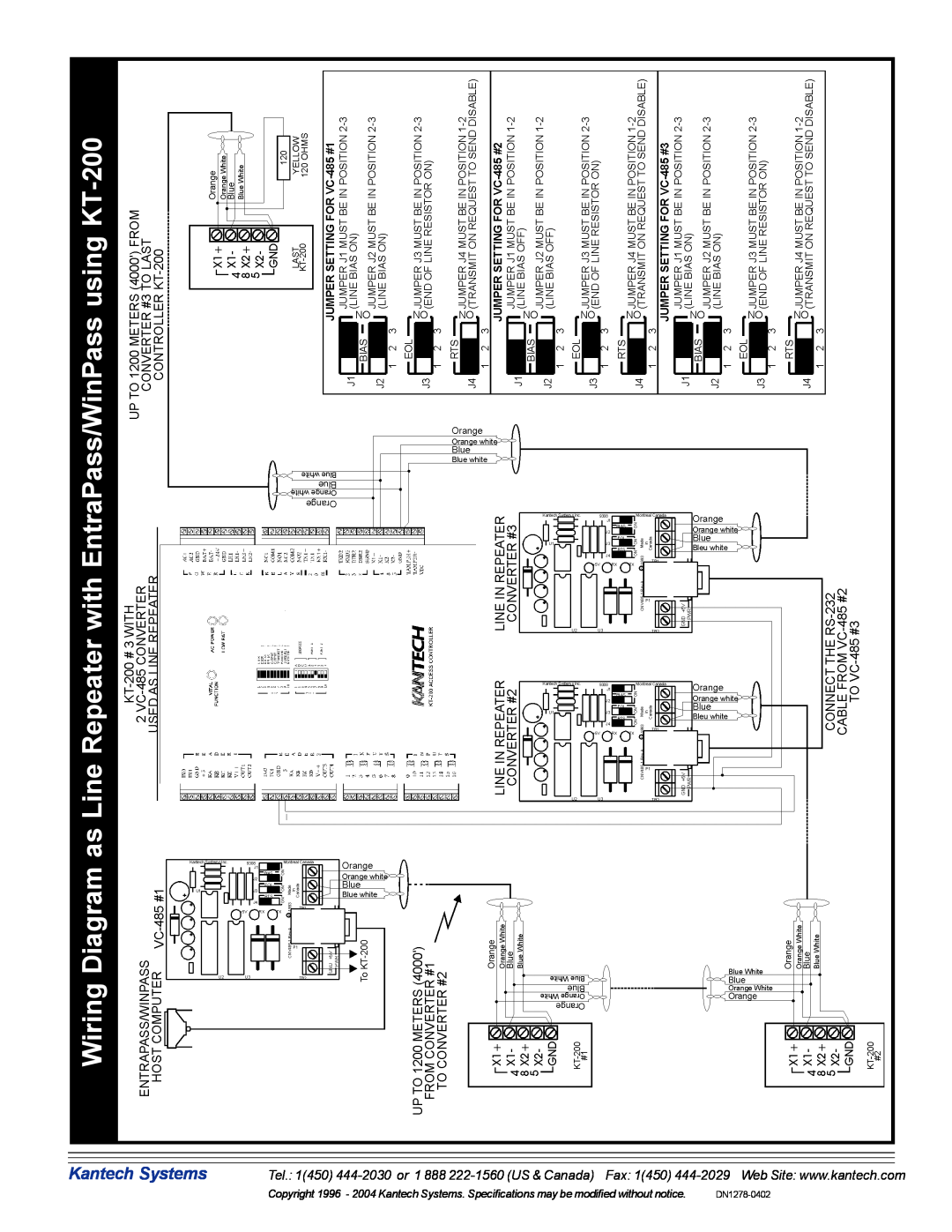 American Dynamics VC-485 KT-200, Wiring Diagram as Line Repeater with EntraPass/WinPass using, Kantech Systems 