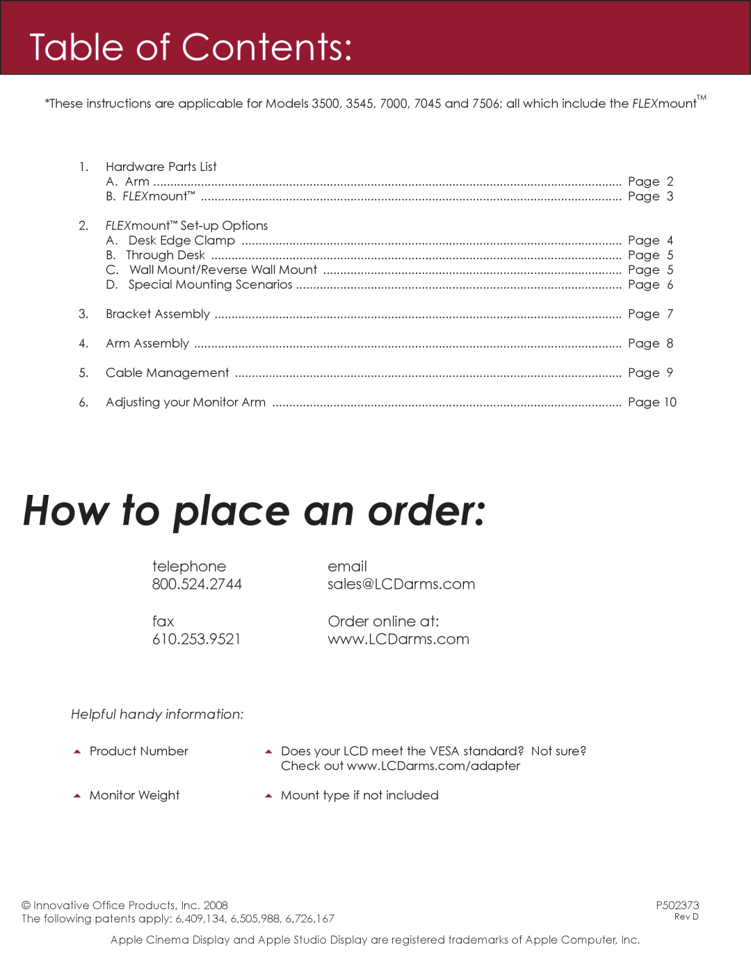 American Innovative 7506, 7045, 7000, 3545, 3500 installation instructions How to place an order 