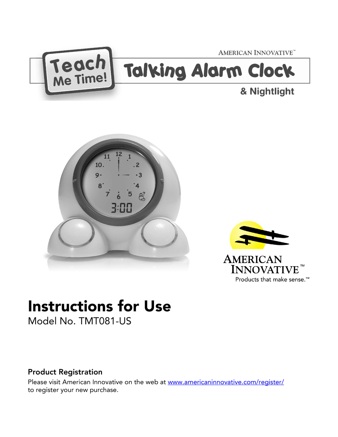 American Innovative Teach Me Time! Talking Alarm Clock & Nightlight, TMT081-US manual Instructions for Use 