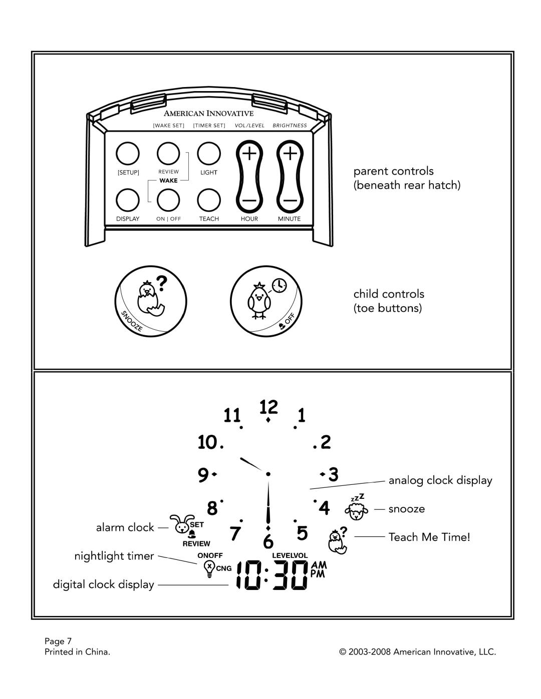 American Innovative Teach Me Time! Talking Alarm Clock & Nightlight, TMT081-US manual American Innovative, LLC 