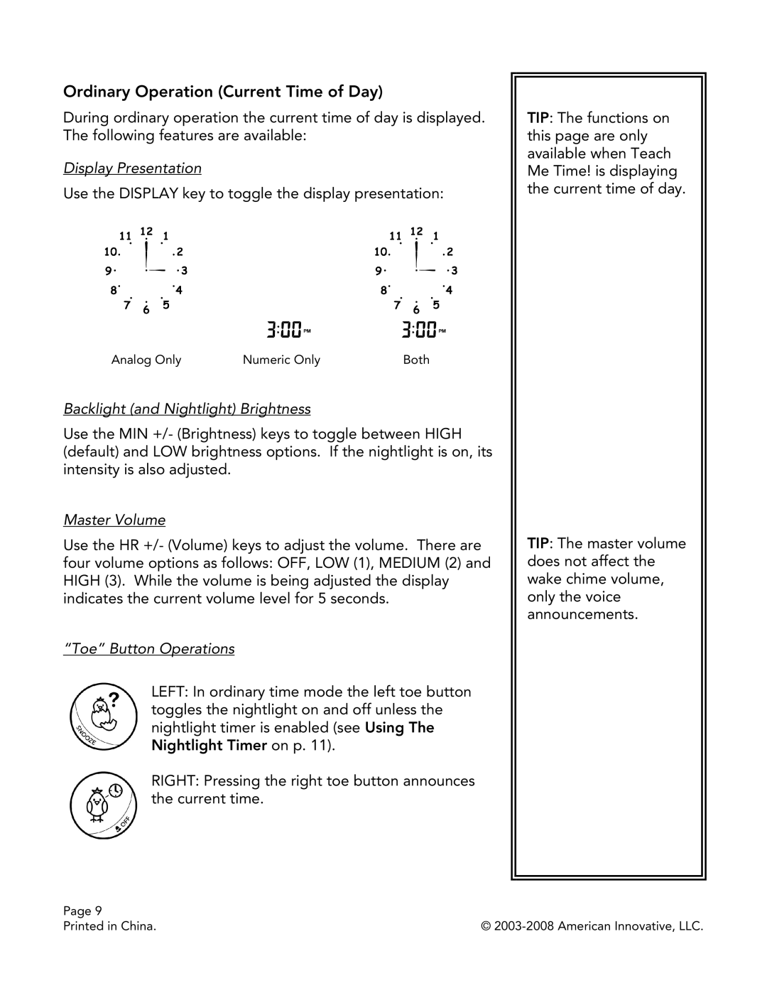 American Innovative Teach Me Time! Talking Alarm Clock & Nightlight Ordinary Operation Current Time of Day, Master Volume 