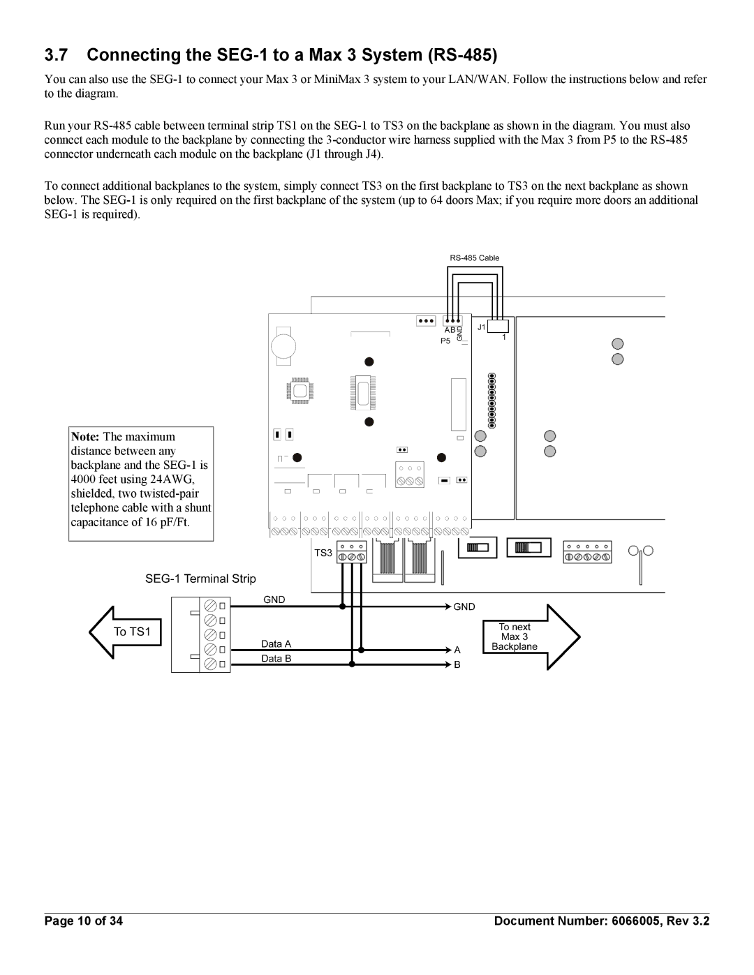 American International Electric SEG-M installation manual Connecting the SEG-1 to a Max 3 System RS-485 