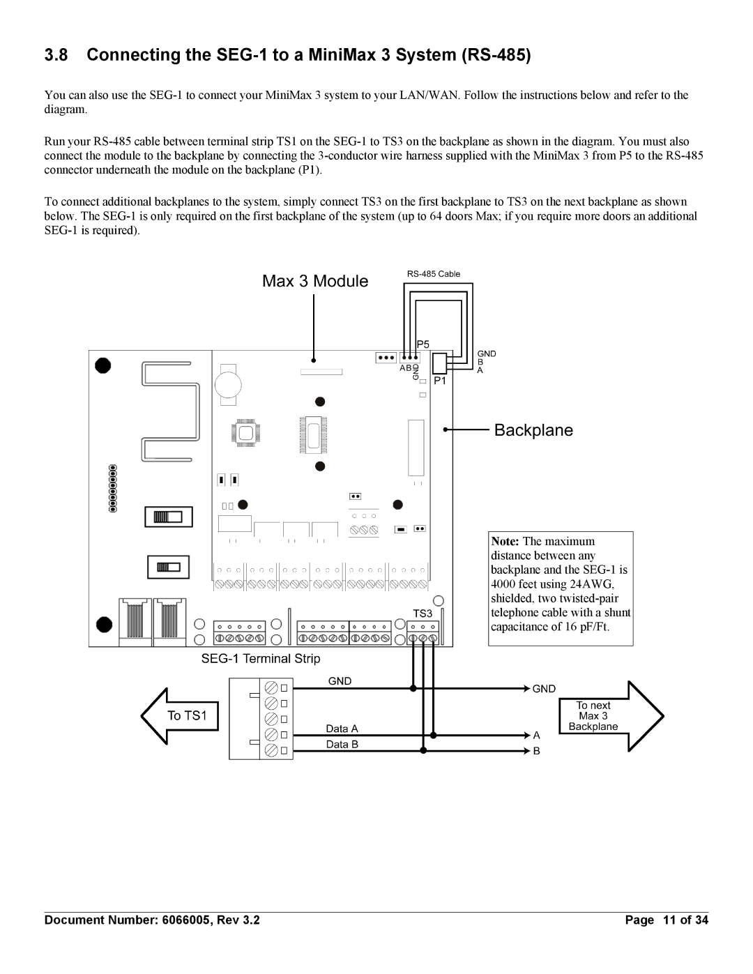 American International Electric SEG-M installation manual Connecting the SEG-1 to a MiniMax 3 System RS-485 