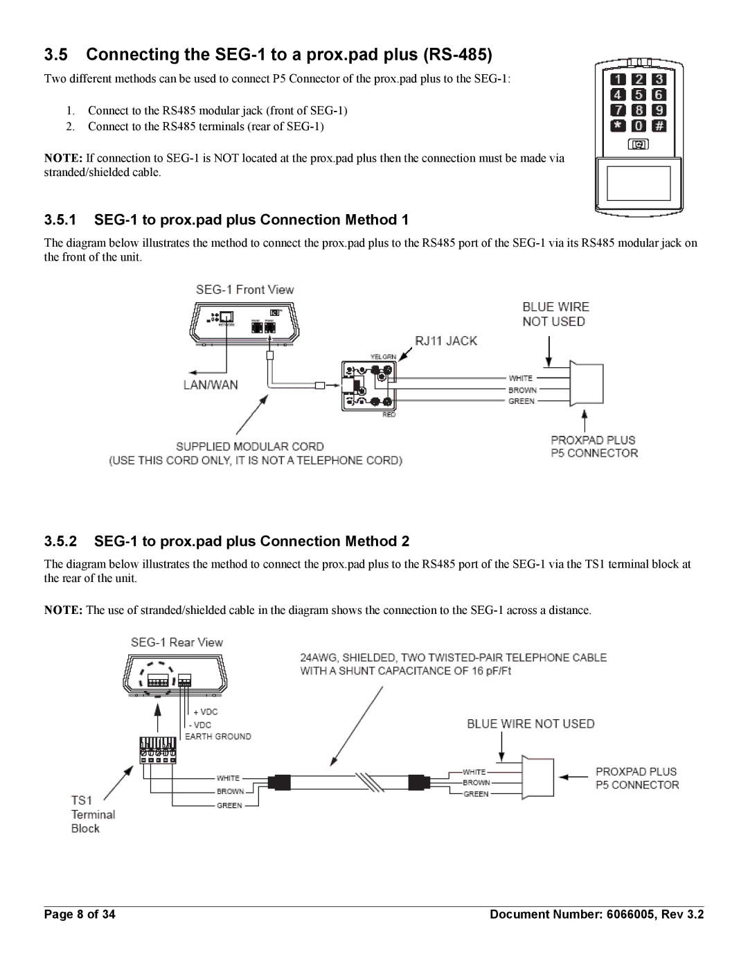 American International Electric SEG-M installation manual Connecting the SEG-1 to a prox.pad plus RS-485 