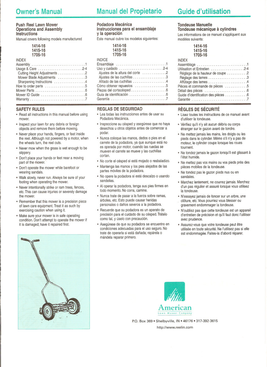 American Lawn Mower Co 1414-16, 1415-16, 1705-16 manual 