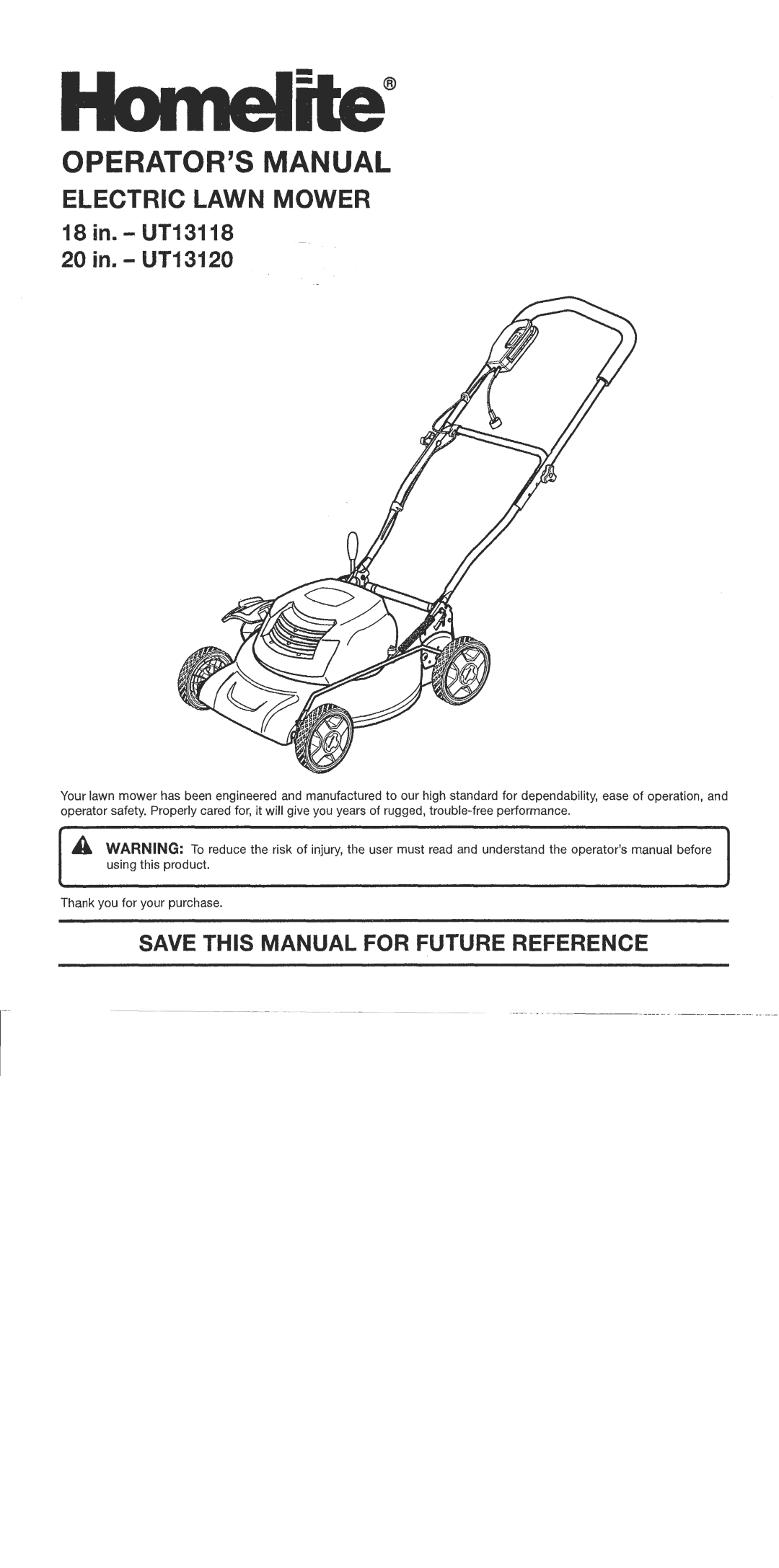 American Lawn Mower Co UT13118, UT13120 manual 