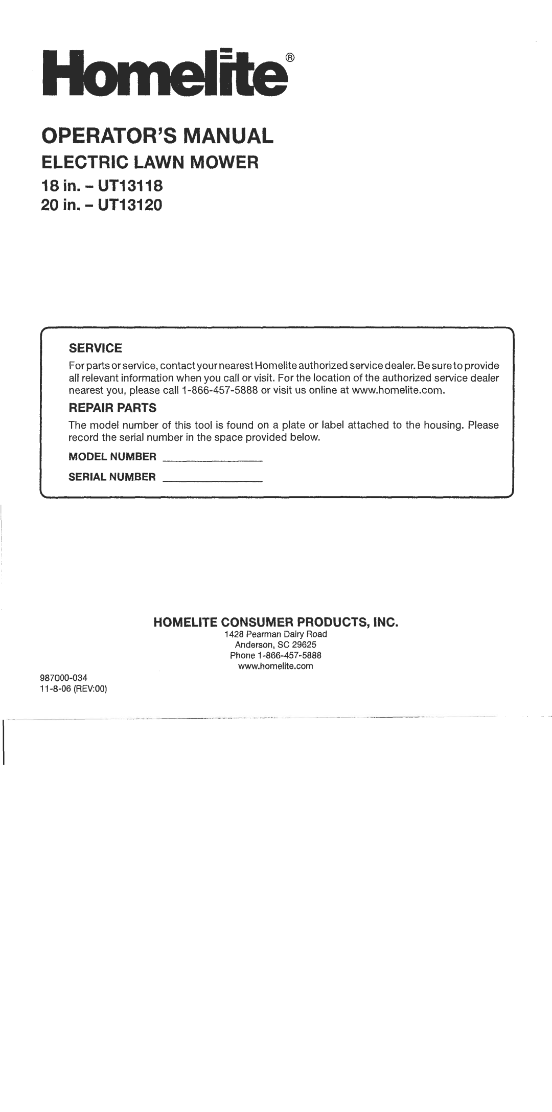 American Lawn Mower Co UT13120, UT13118 manual 