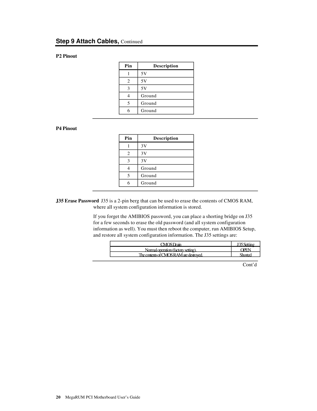 American Megatrends MAN-758 manual P2 Pinout, P4 Pinout, Cmos Drain J35Setting 