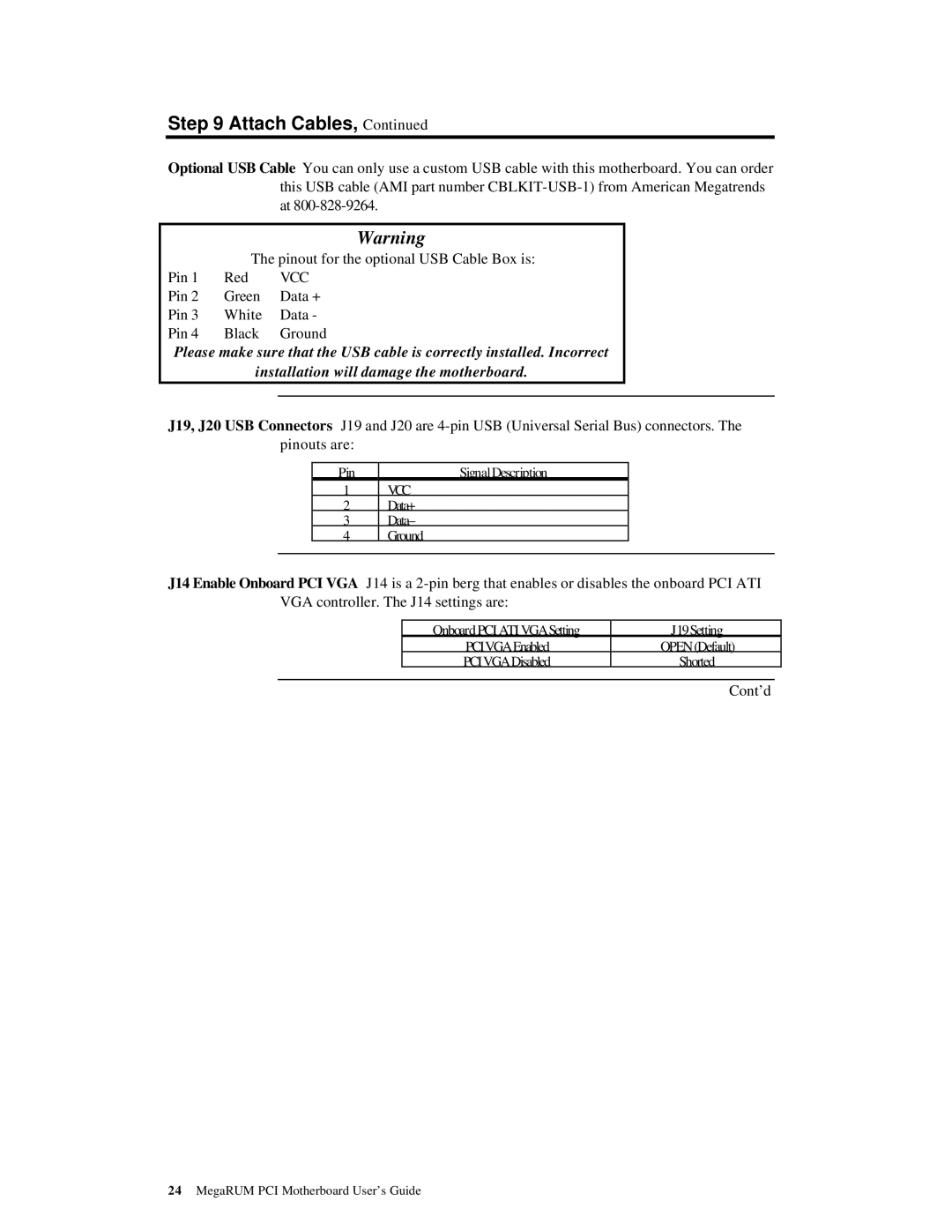 American Megatrends MAN-758 manual Pin, OnboardPCIATIVGASetting J19Setting 