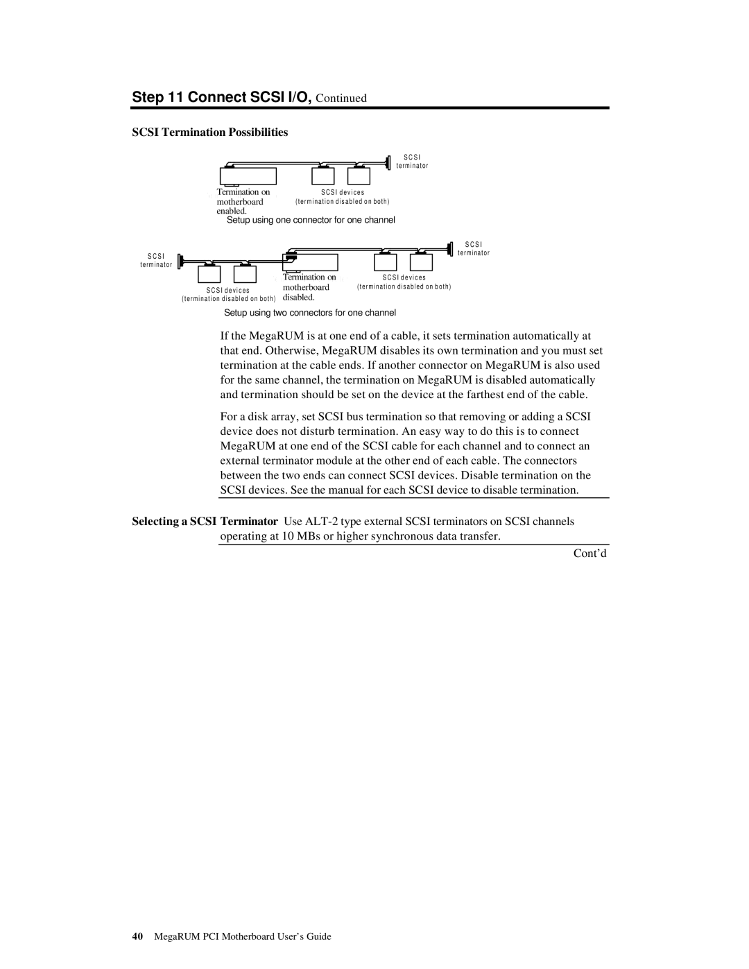 American Megatrends MAN-758 manual Scsi Termination Possibilities, Setup using one connector for one channel 