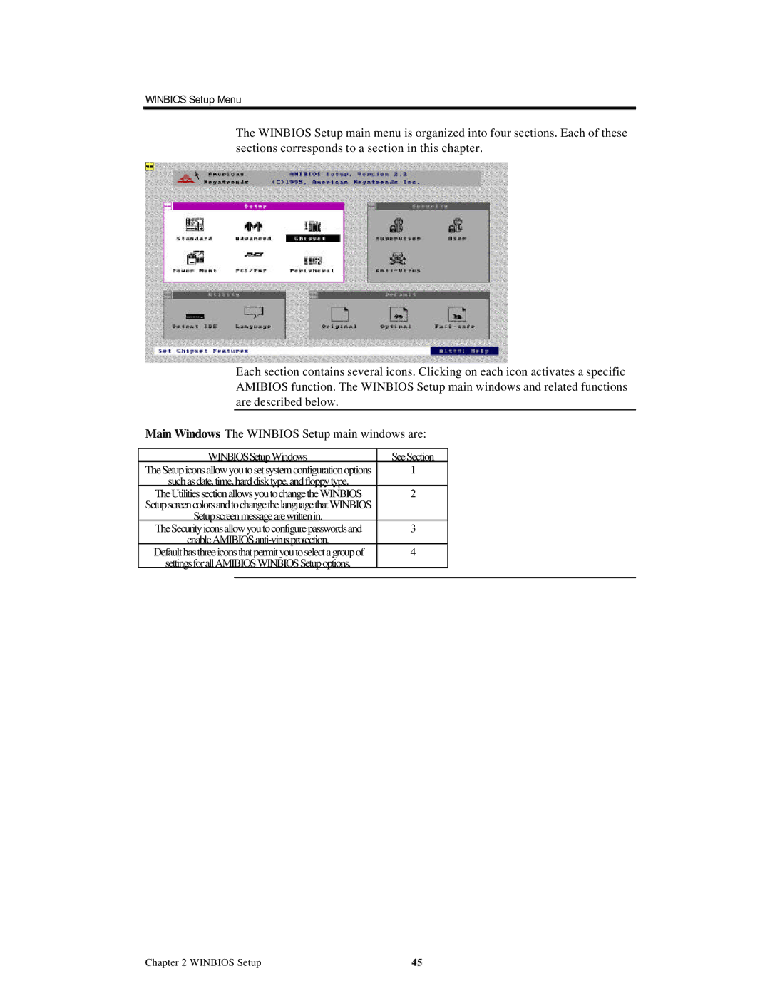 American Megatrends MAN-758 manual Winbios Setup Windows, SeeSection 