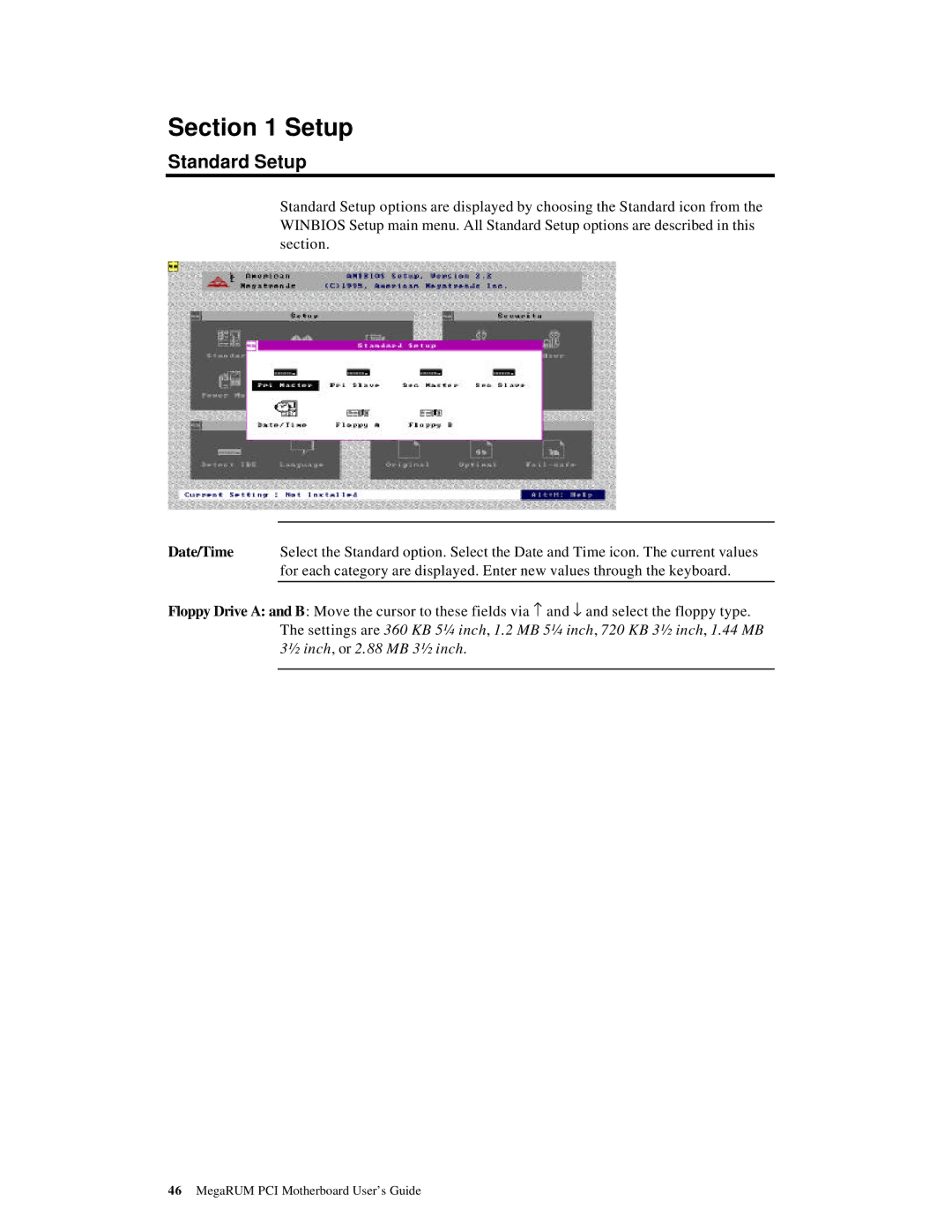 American Megatrends MAN-758 manual Standard Setup 