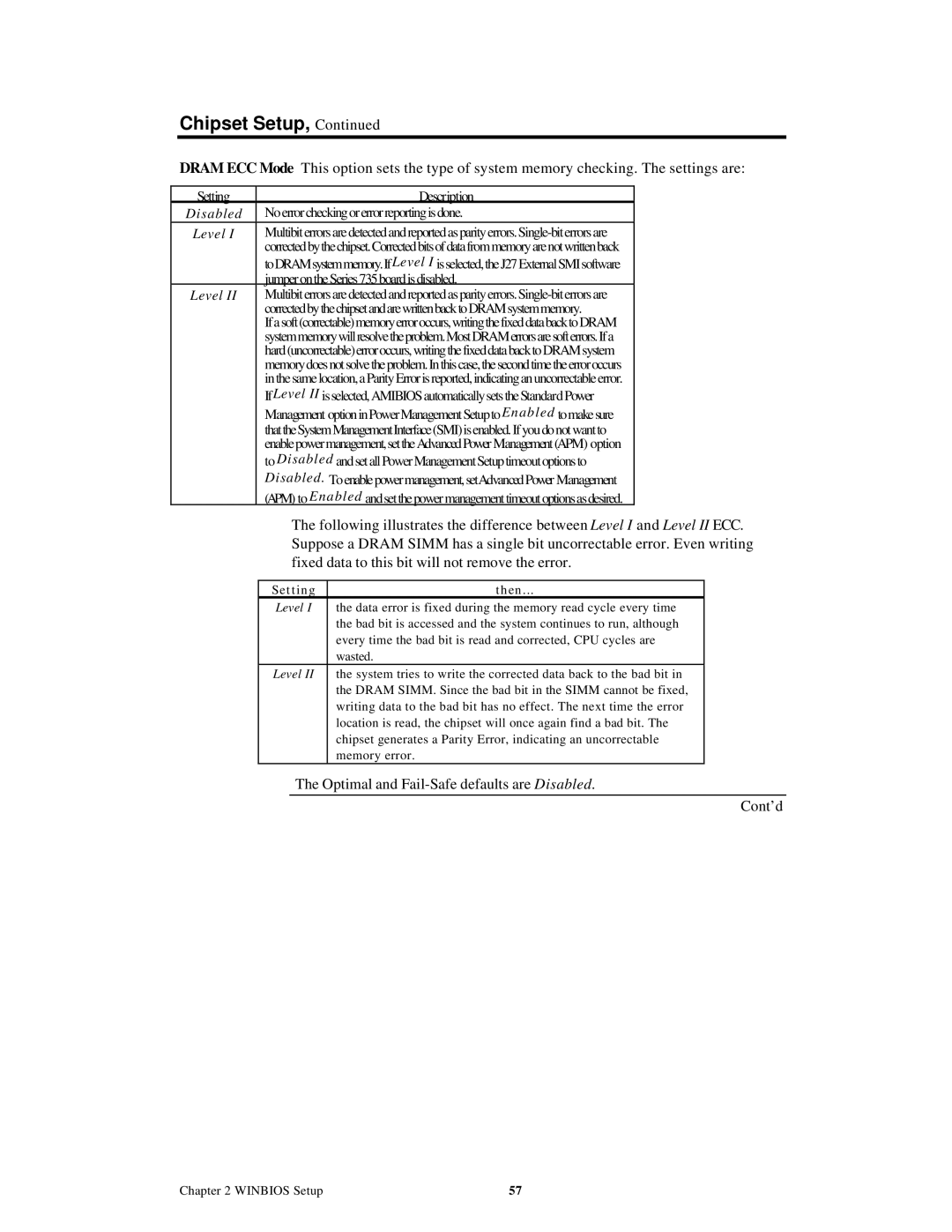 American Megatrends MAN-758 manual Optimal and Fail-Safe defaults are Disabled Cont’d 