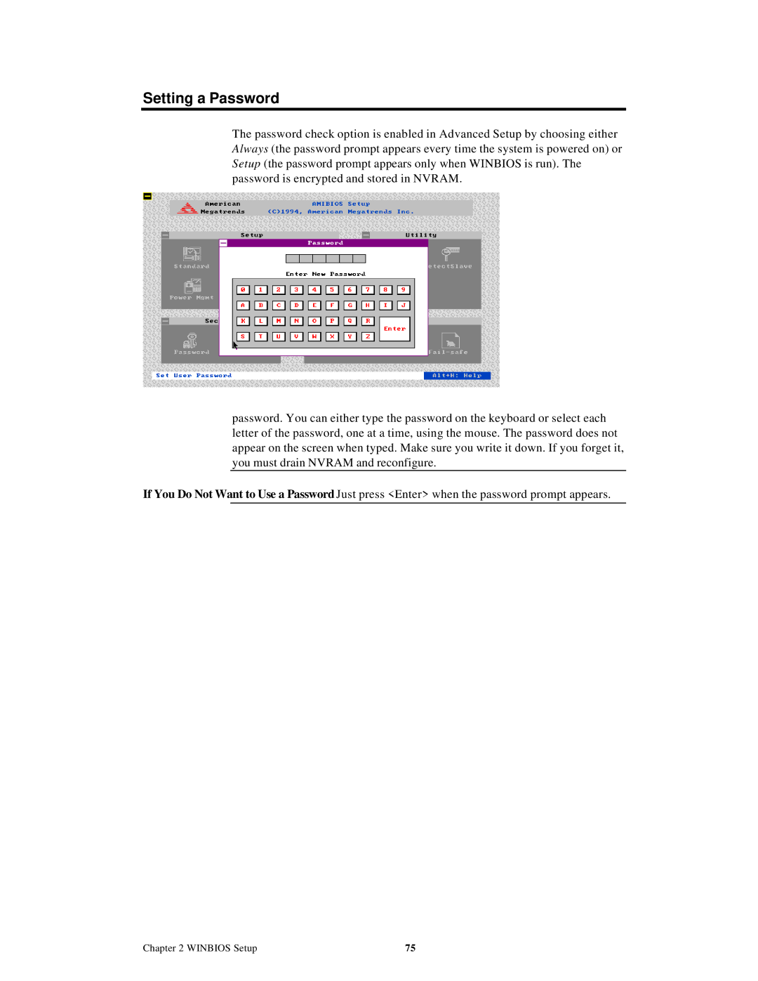 American Megatrends MAN-758 manual Setting a Password 