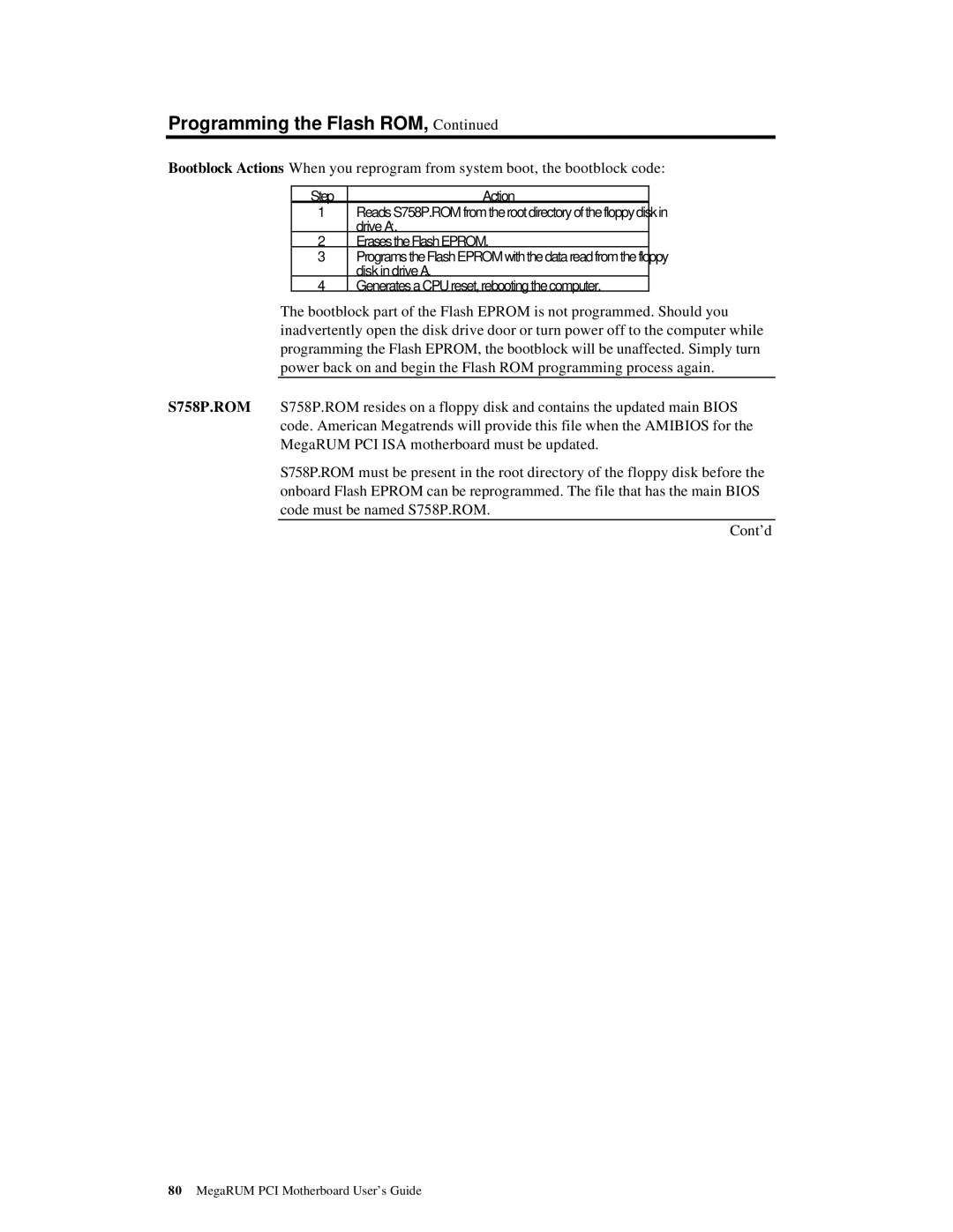 American Megatrends MAN-758 manual Programming the Flash ROM, Step 