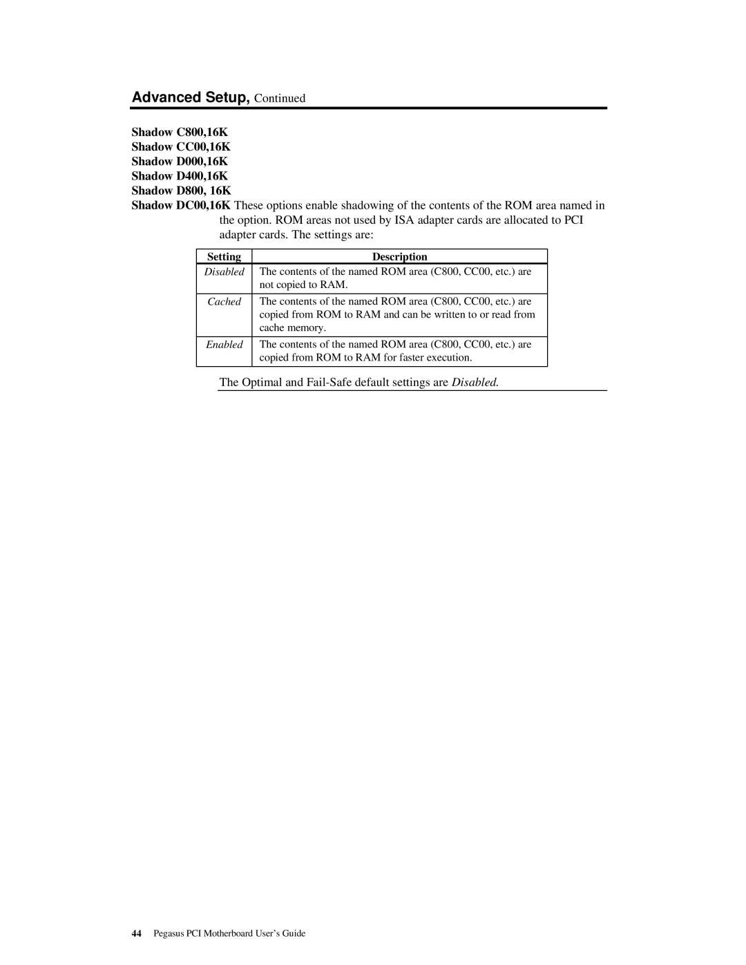 American Megatrends MAN-759 manual Optimal and Fail-Safe default settings are Disabled 