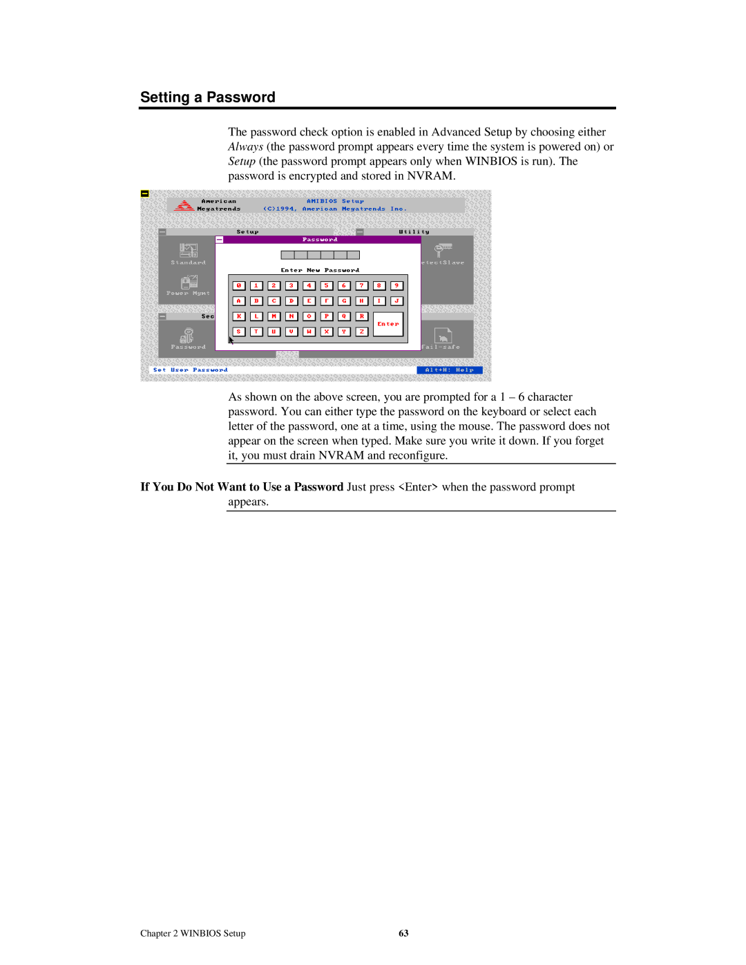 American Megatrends MAN-759 manual Setting a Password 