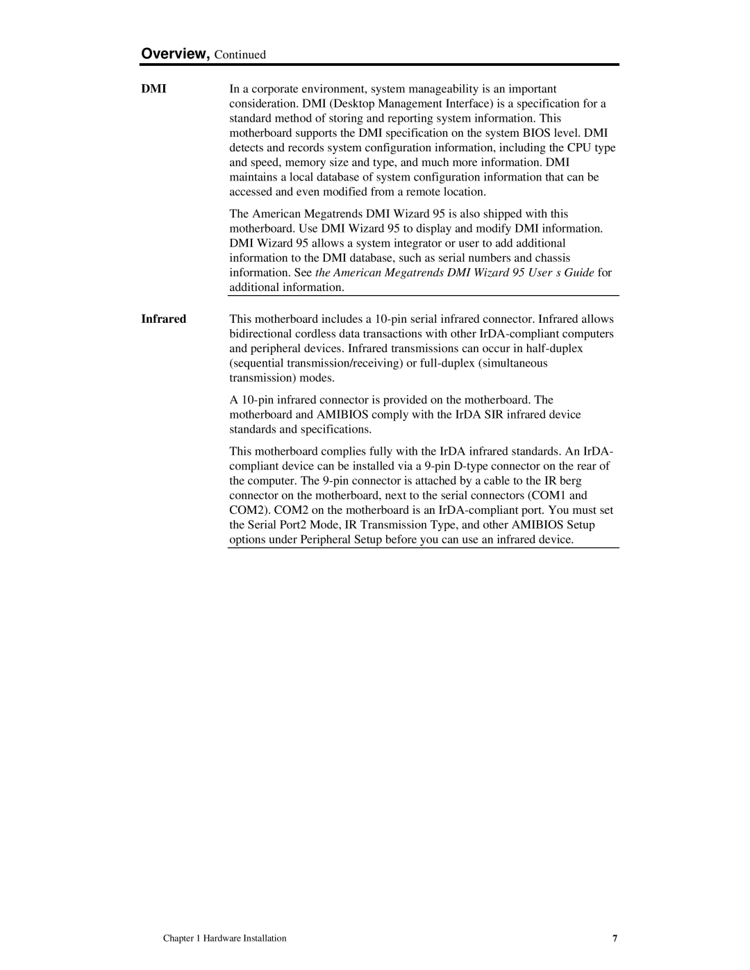 American Megatrends MAN-772 manual Dmi, Infrared 