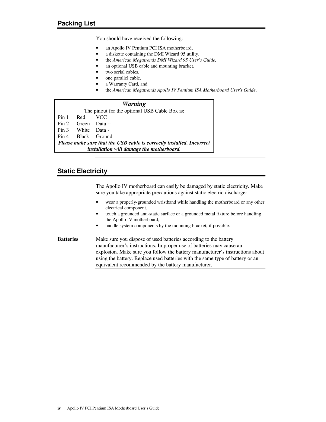 American Megatrends MAN-772 manual Packing List, Static Electricity 