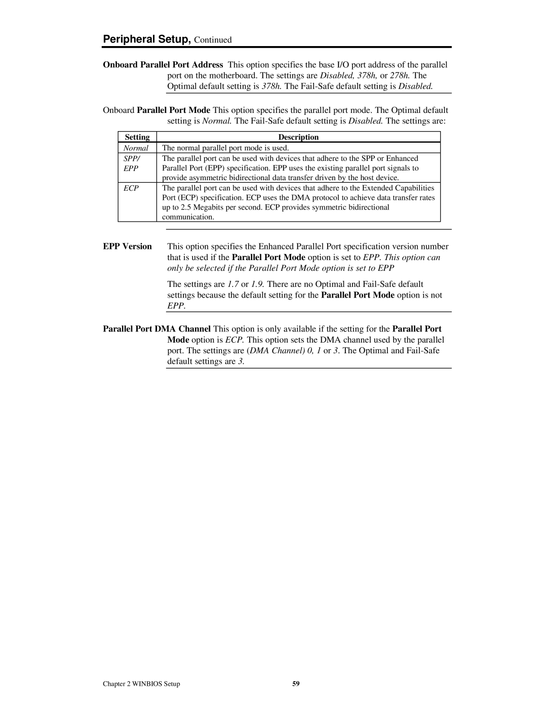 American Megatrends MAN-772 manual EPP Version, Setting Description 