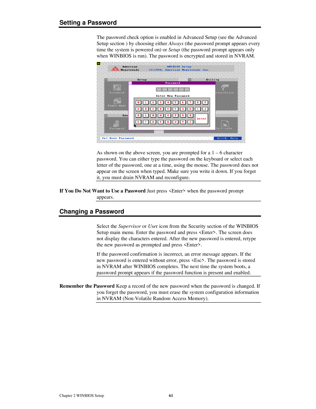 American Megatrends MAN-772 manual Setting a Password, Changing a Password 