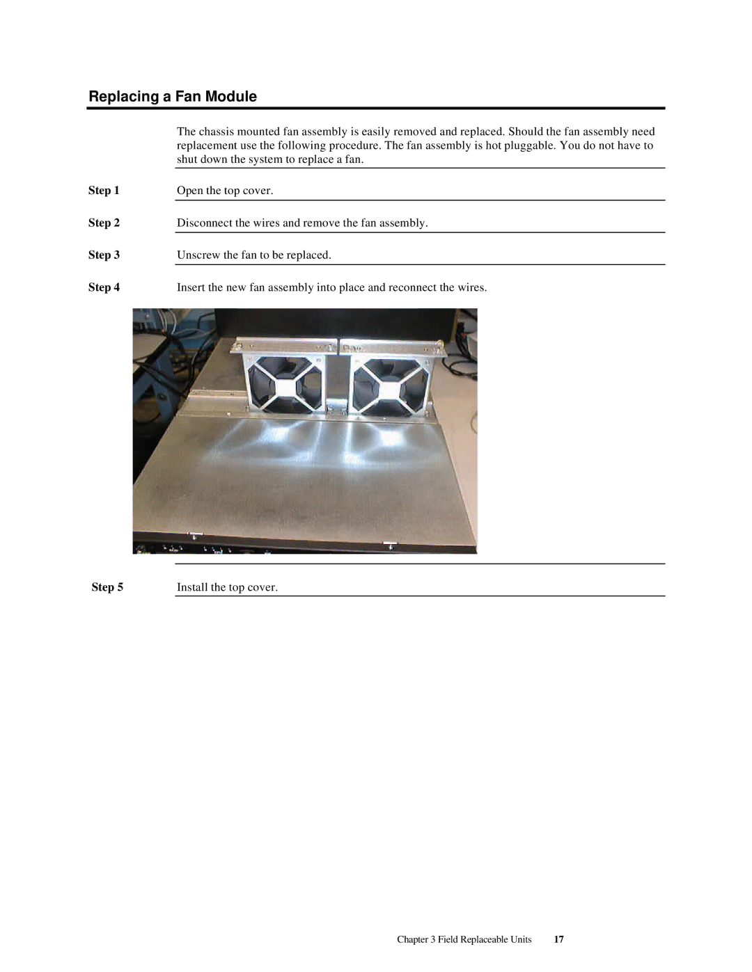 American Megatrends MAN-782-CH4 manual Replacing a Fan Module 