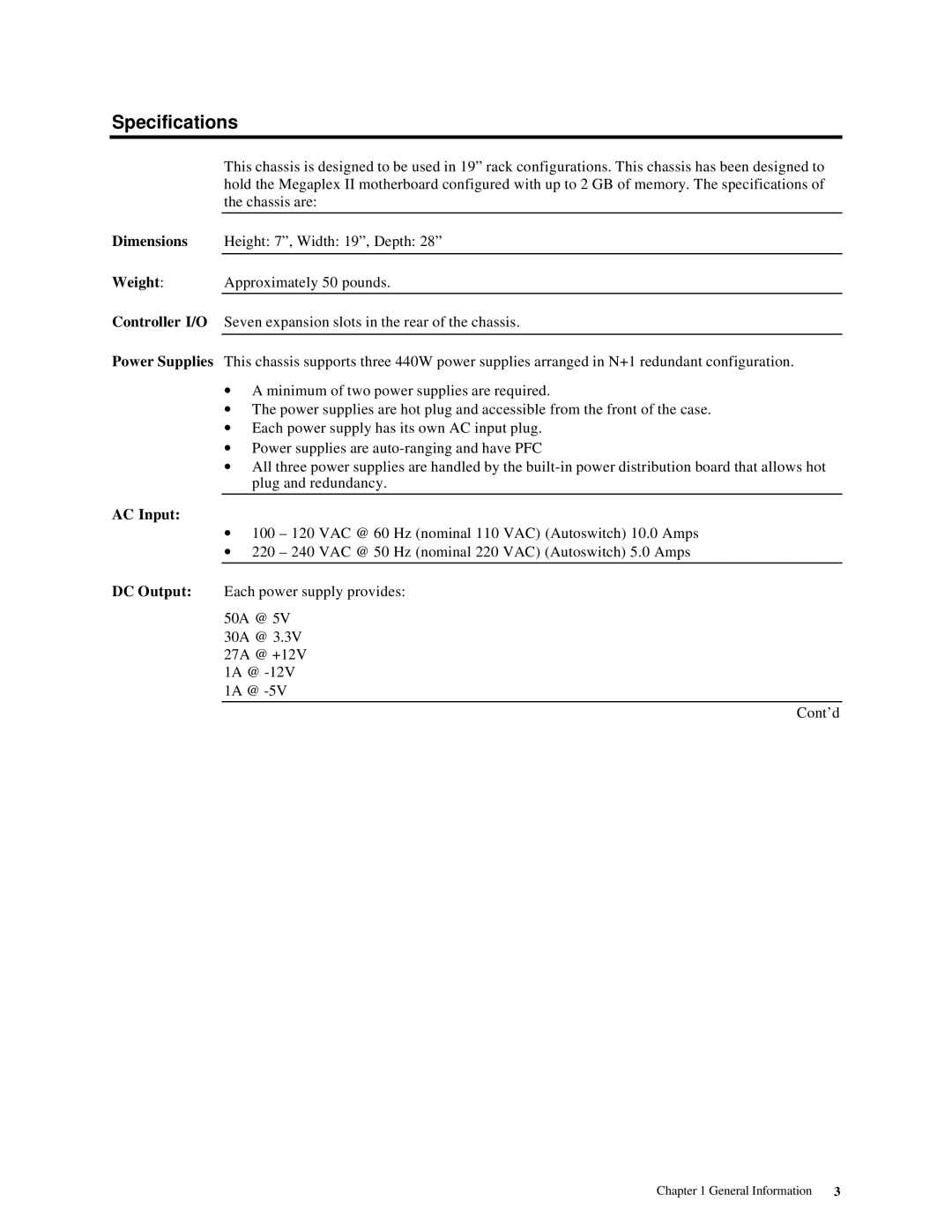 American Megatrends MAN-782-CH4 manual Specifications, AC Input 