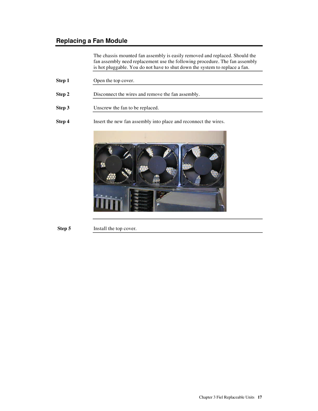 American Megatrends MAN-782-CH9 manual Replacing a Fan Module 