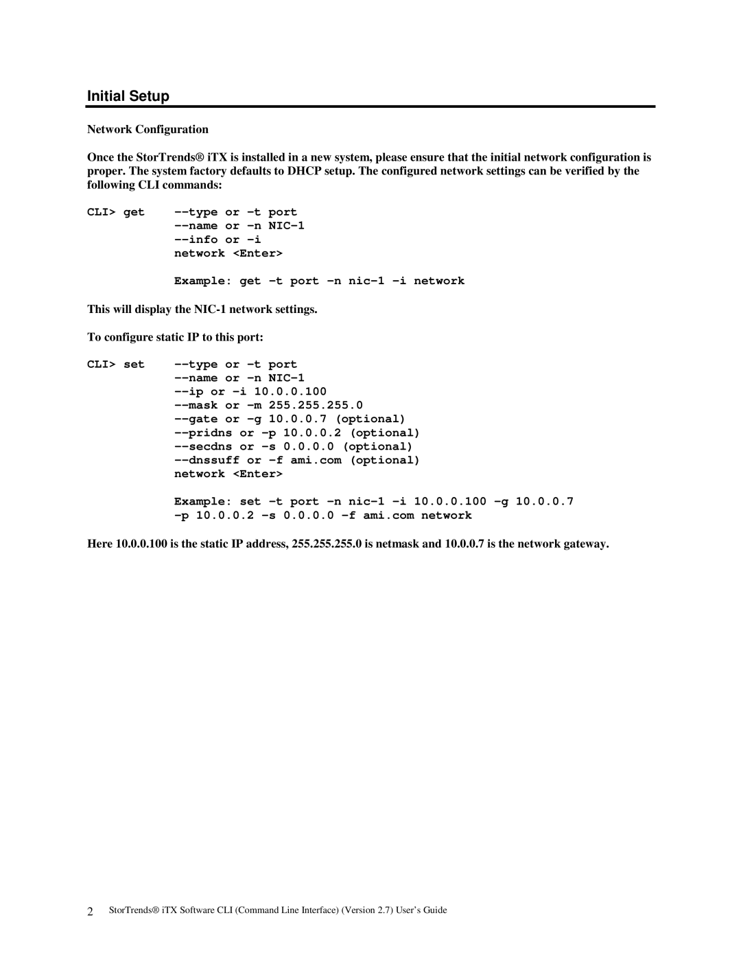 American Megatrends MAN-STOR-ITX27-CLI manual Initial Setup, NIC-1 