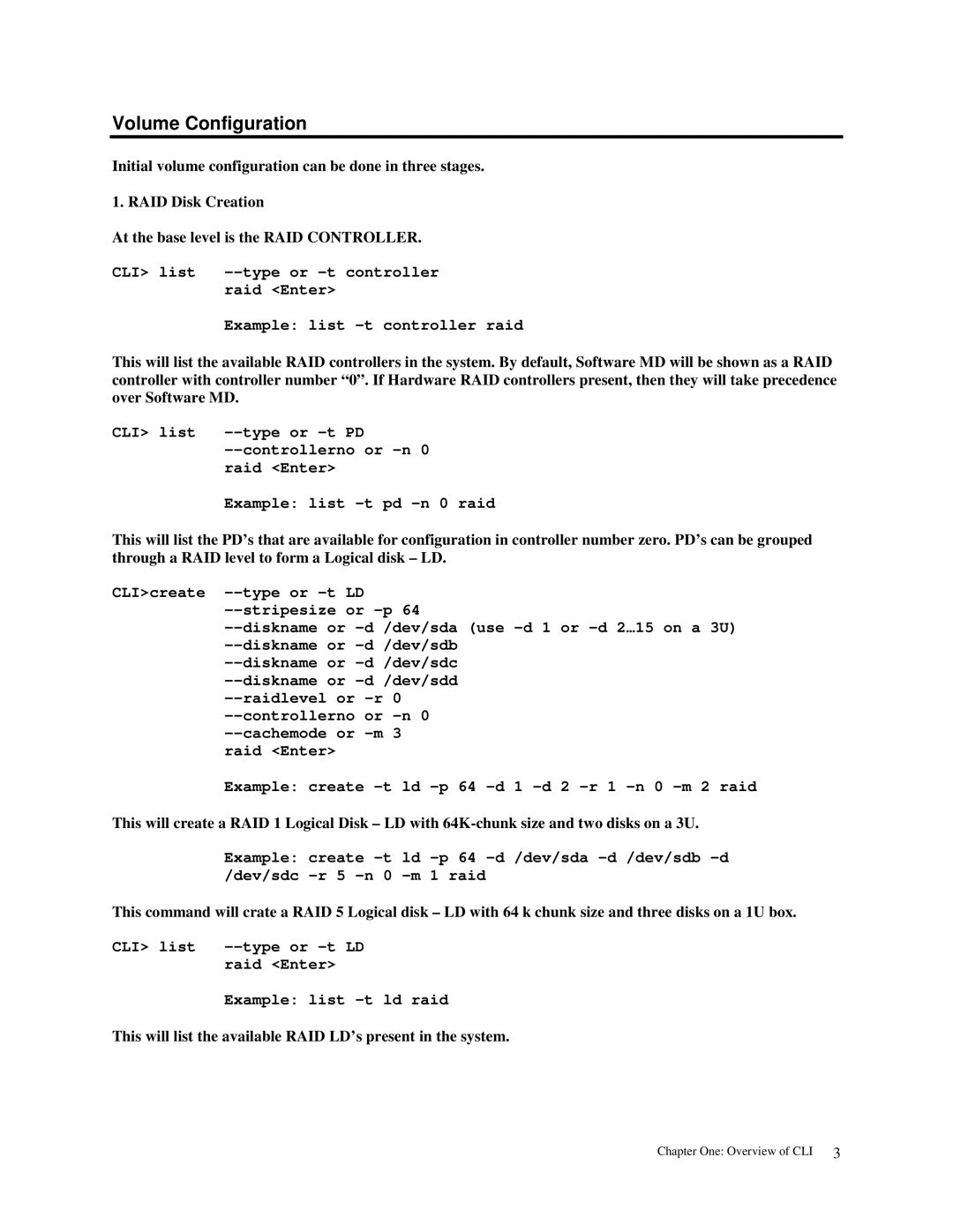 American Megatrends MAN-STOR-ITX27-CLI Volume Configuration, This will list the available RAID LD’s present in the system 