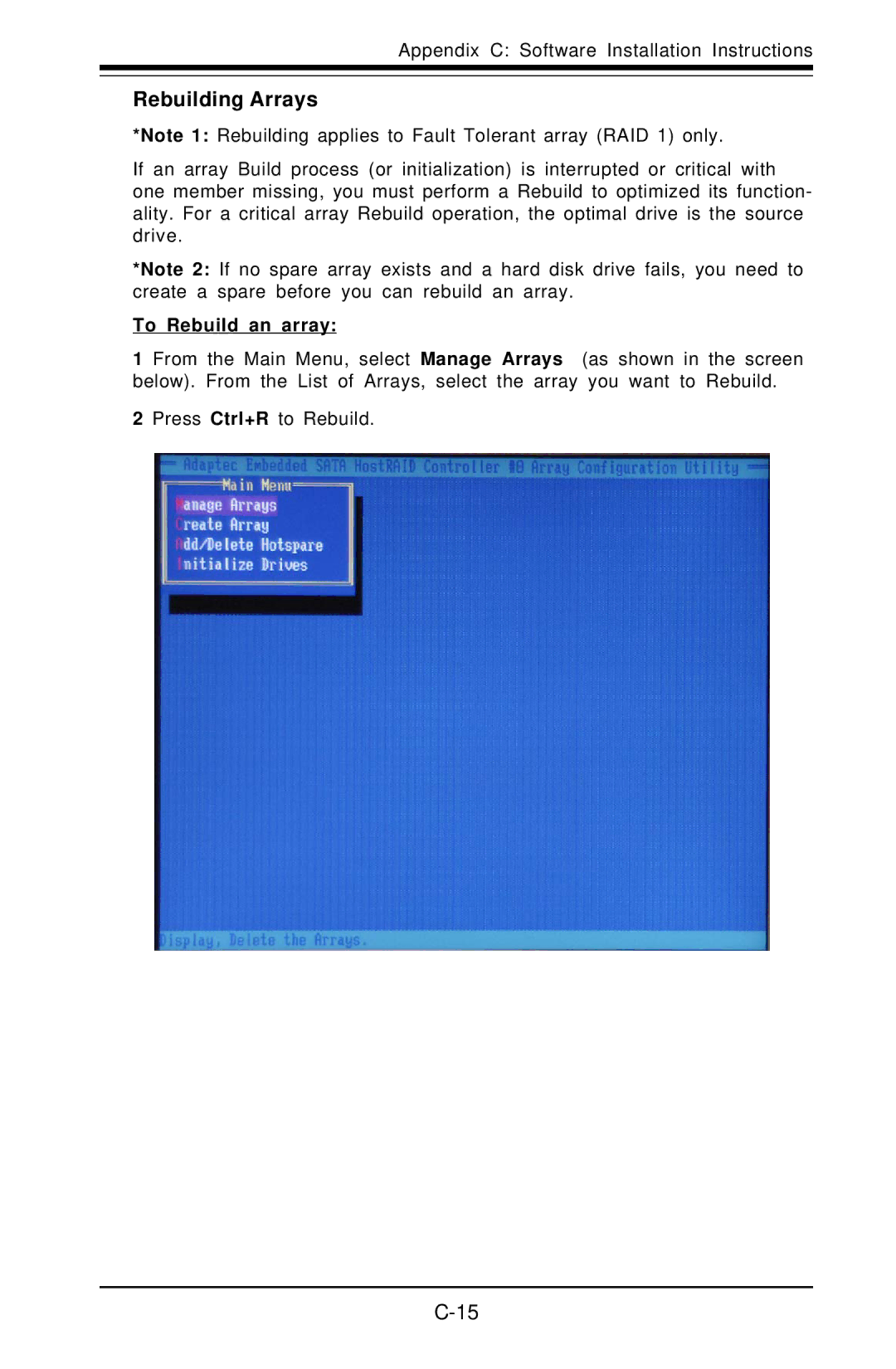 American Megatrends X6DVA-EG, X6DVA-4G user manual Rebuilding Arrays, To Rebuild an array 