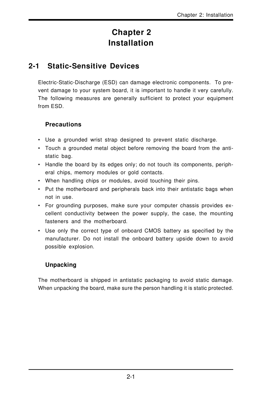 American Megatrends X6DVA-EG, X6DVA-4G user manual Static-Sensitive Devices, Precautions, Unpacking 