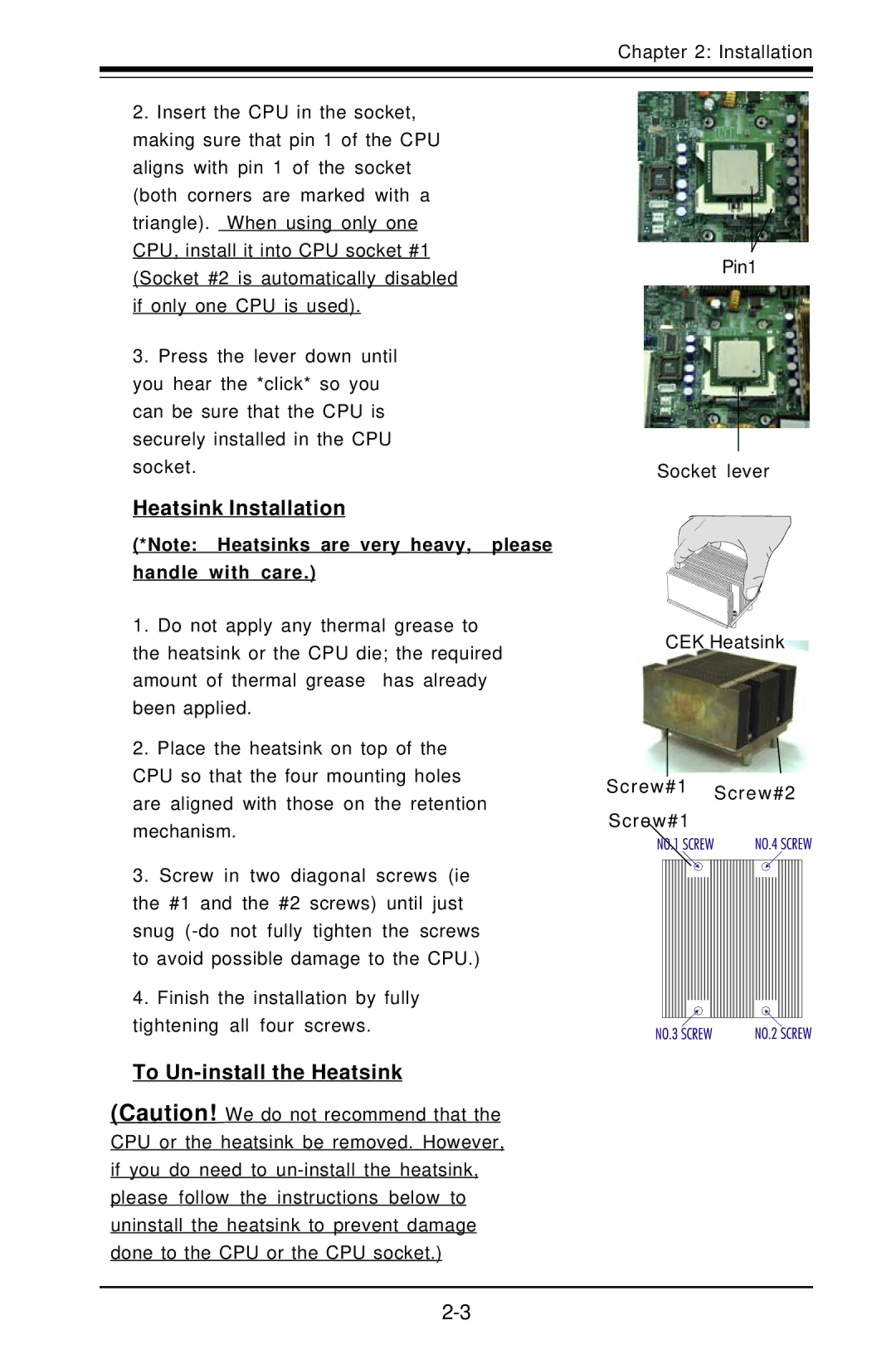 American Megatrends X6DVA-EG, X6DVA-4G user manual Heatsink Installation, To Un-install the Heatsink, Handle with care 