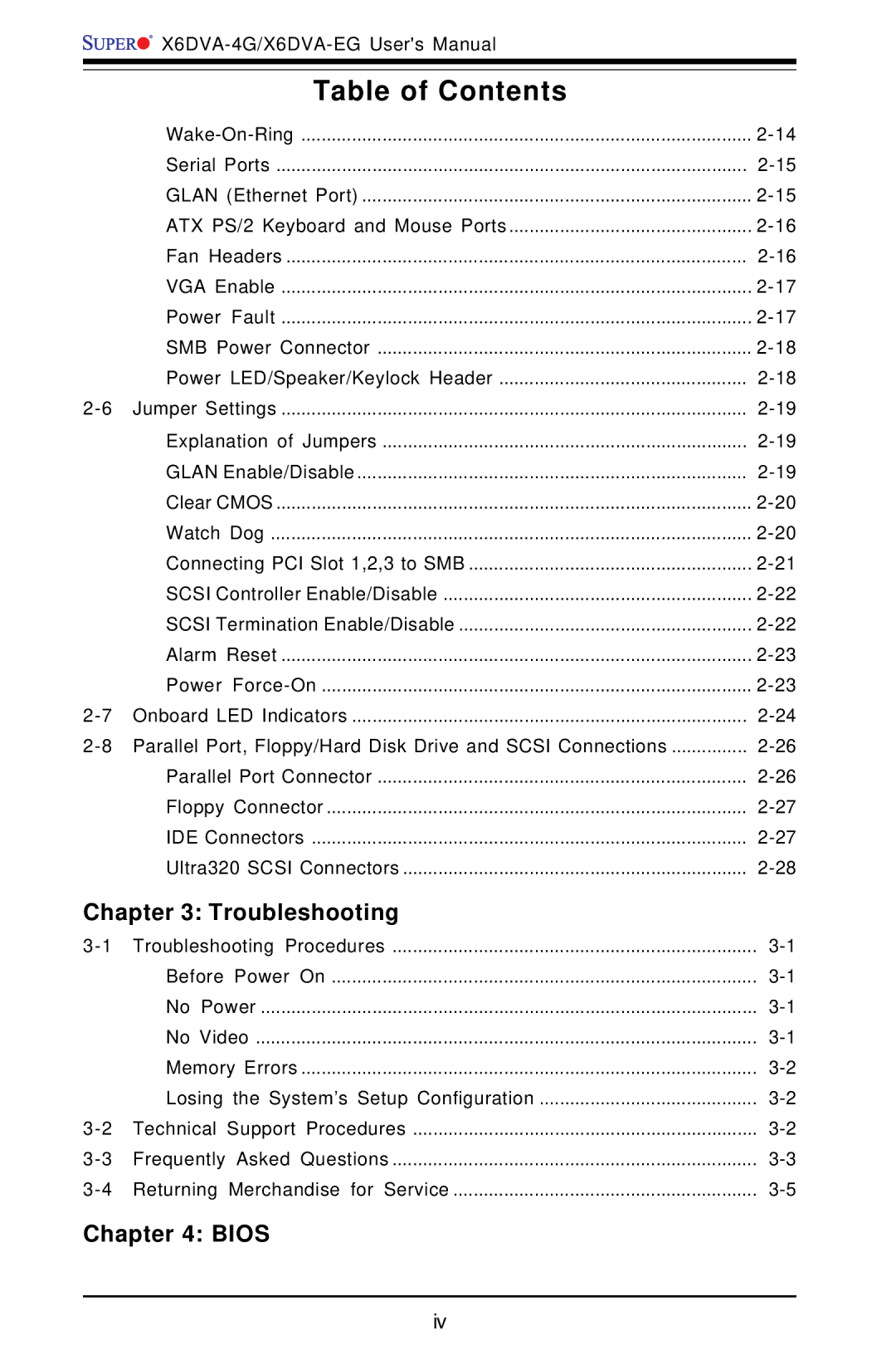 American Megatrends X6DVA-4G, X6DVA-EG user manual Table of Contents 