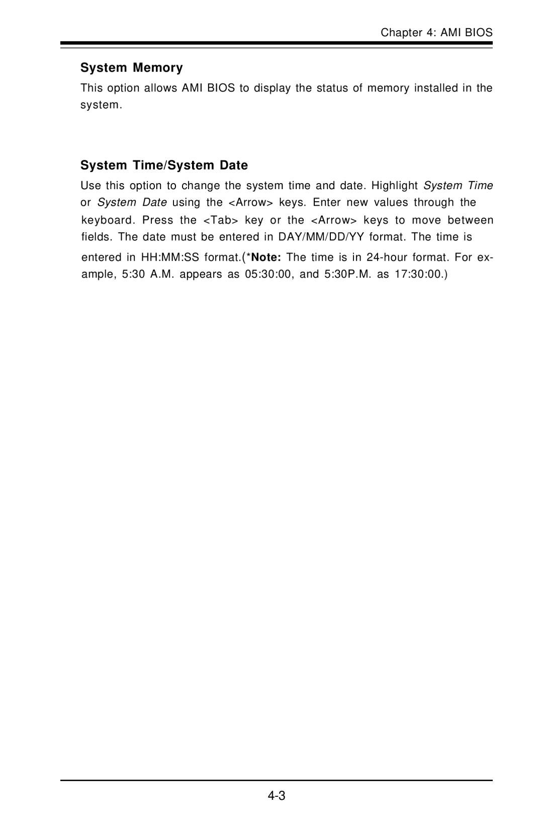 American Megatrends X6DVA-EG, X6DVA-4G user manual System Memory, System Time/System Date 