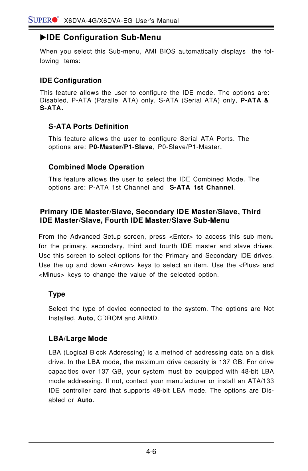 American Megatrends X6DVA-4G, X6DVA-EG user manual Xide Configuration Sub-Menu 