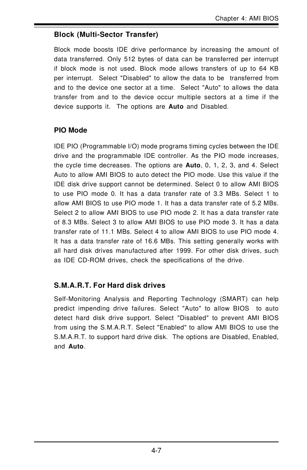 American Megatrends X6DVA-EG, X6DVA-4G user manual Block Multi-Sector Transfer, PIO Mode, A.R.T. For Hard disk drives 