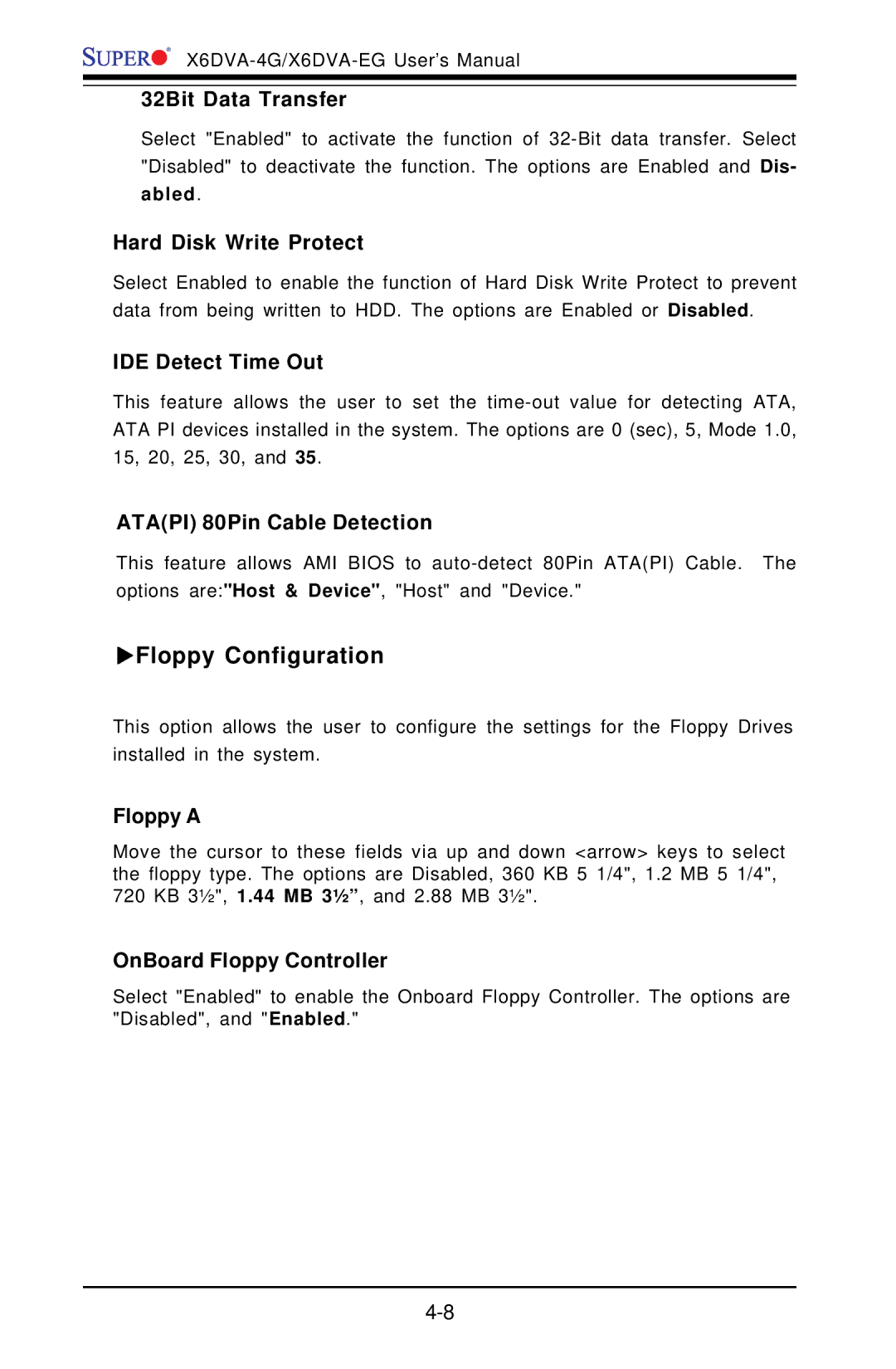 American Megatrends X6DVA-4G, X6DVA-EG user manual XFloppy Configuration 