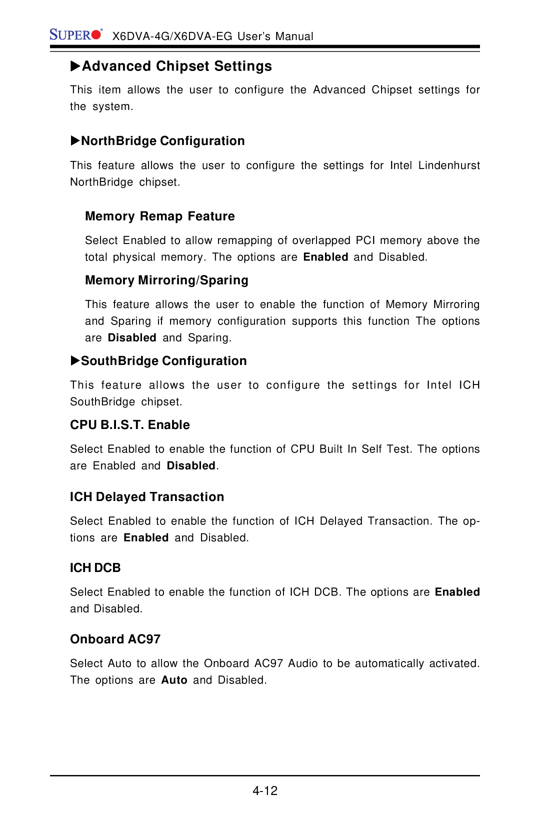 American Megatrends X6DVA-4G, X6DVA-EG user manual XAdvanced Chipset Settings 